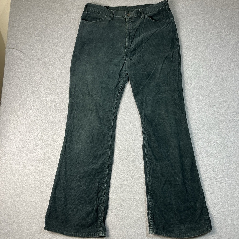 Vintage Levis Pants Mens 34x32 Green Corduroy 646 Flare Bell Bottoms 70s Talon